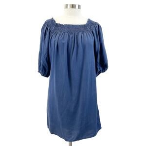 Superdry Womens US 8 Chambray Denim Off Shoulder Mini Dress Short‎ Sleeve Boho